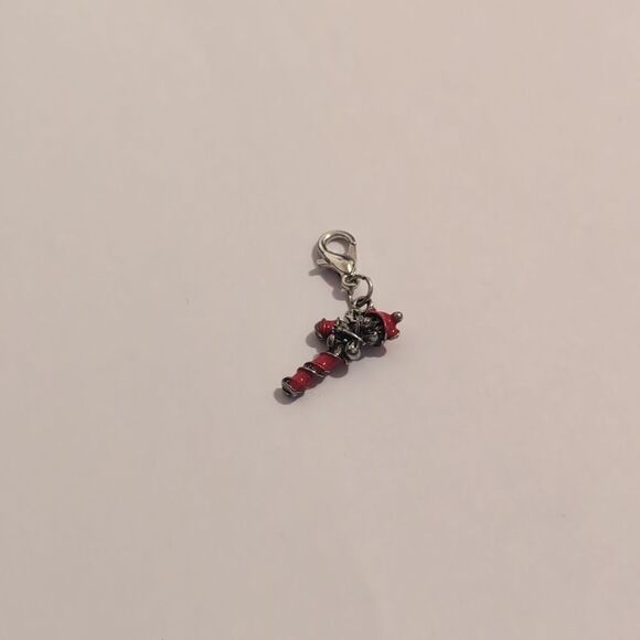 Silver and Red Candy Cane with Jolly‎ Christmas Guy Bracelet Charm - Picture 2 of 5